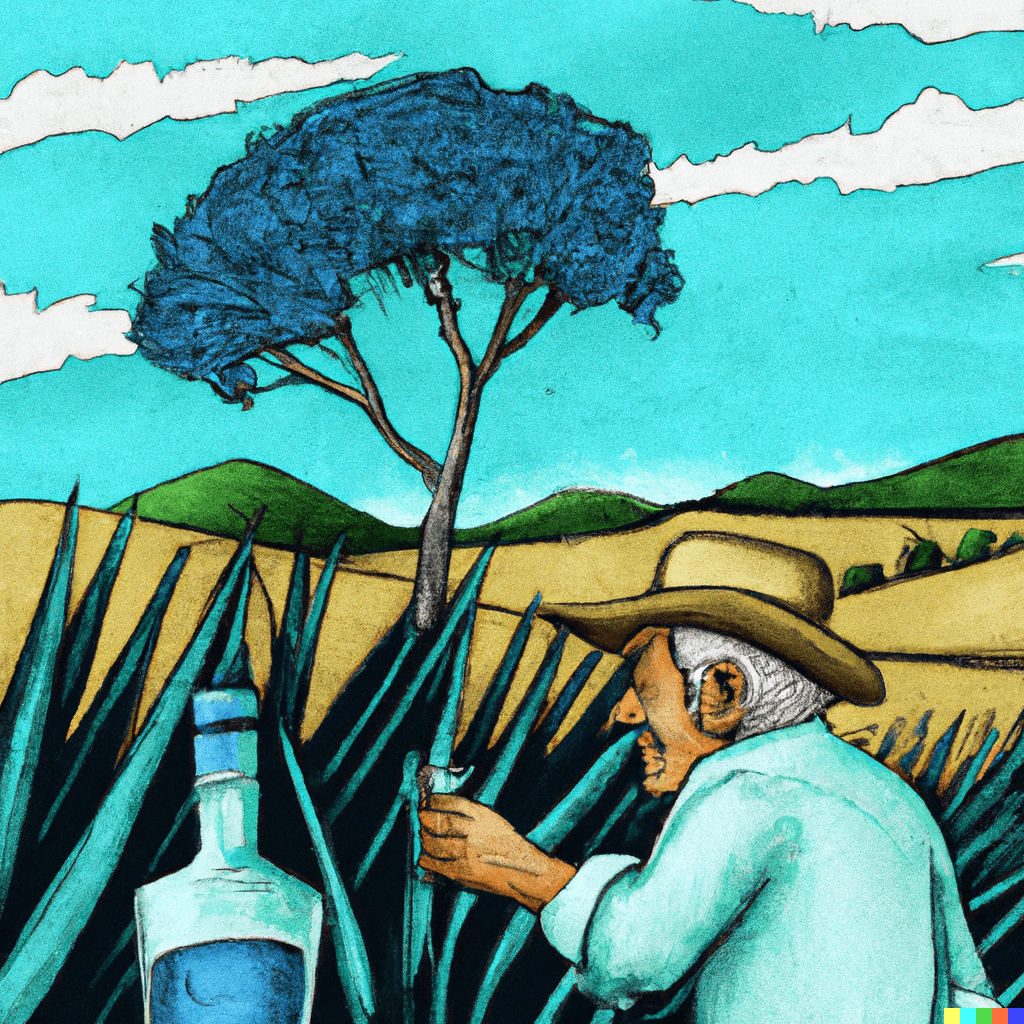 Dibujo sobre campo agave del Tequila LA QUERENCIA