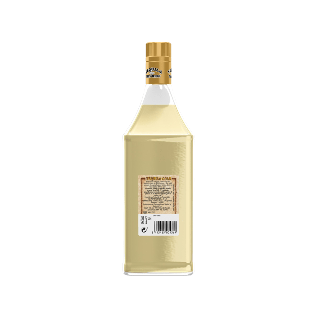 Tequila Tres Ochos Gold Trasera